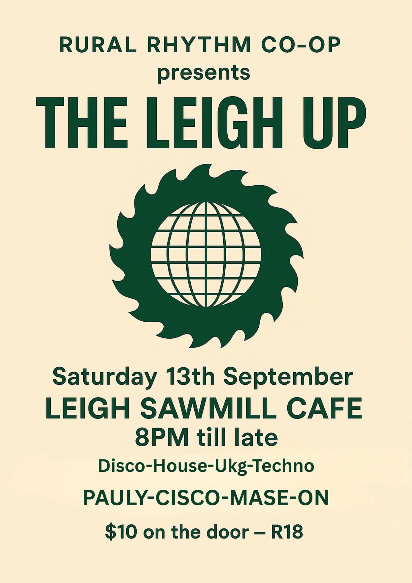 Rural Rhythm Co-Op presents: The Leigh Up @ Leigh Sawmill Cafe