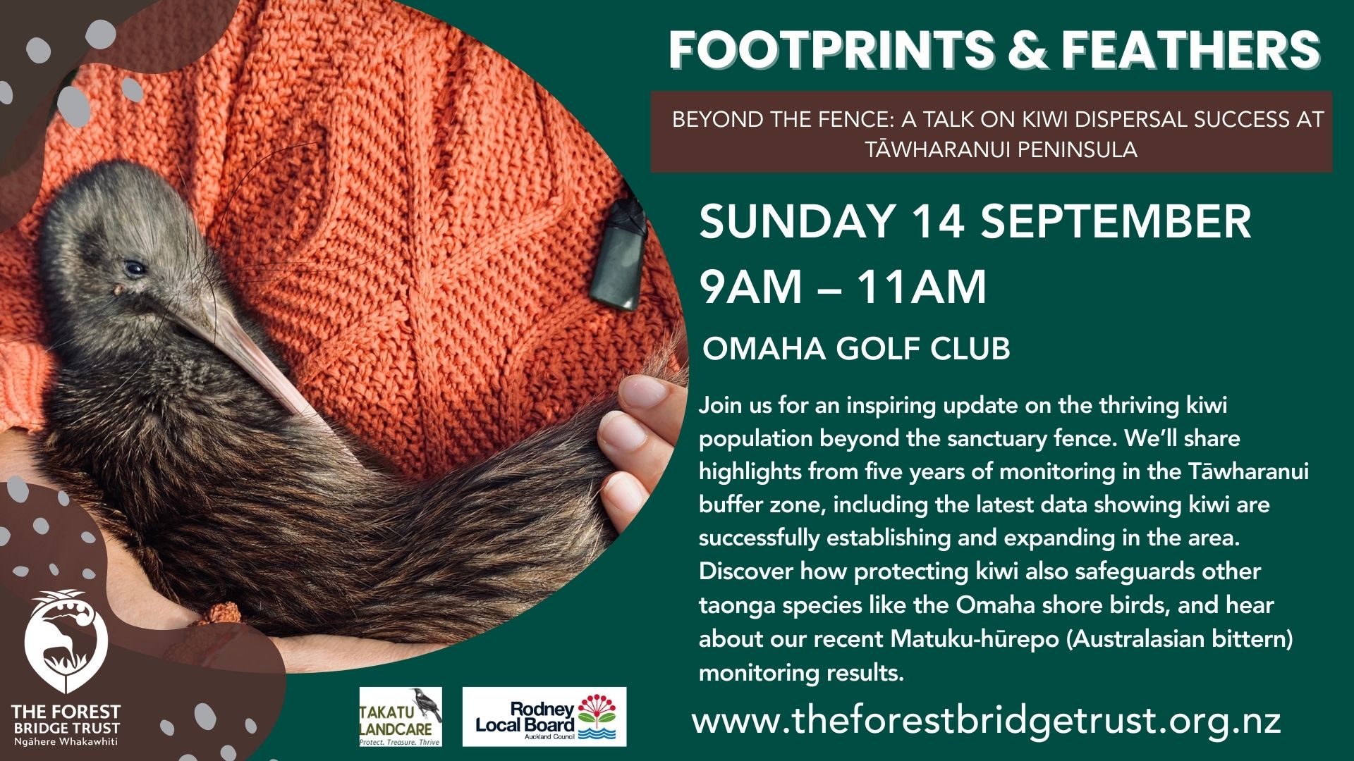 Footprints & Feathers: Beyond the Fence – Kiwi & Taonga Species at Omaha by The Forest Bridge Trust