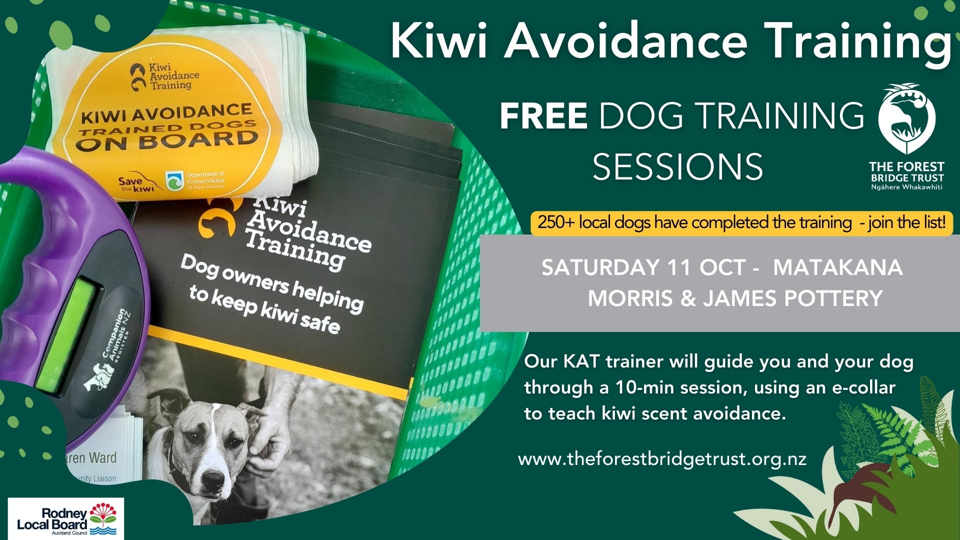 Free Kiwi Avoidance Training for local Dogs at Morris & James Pottery