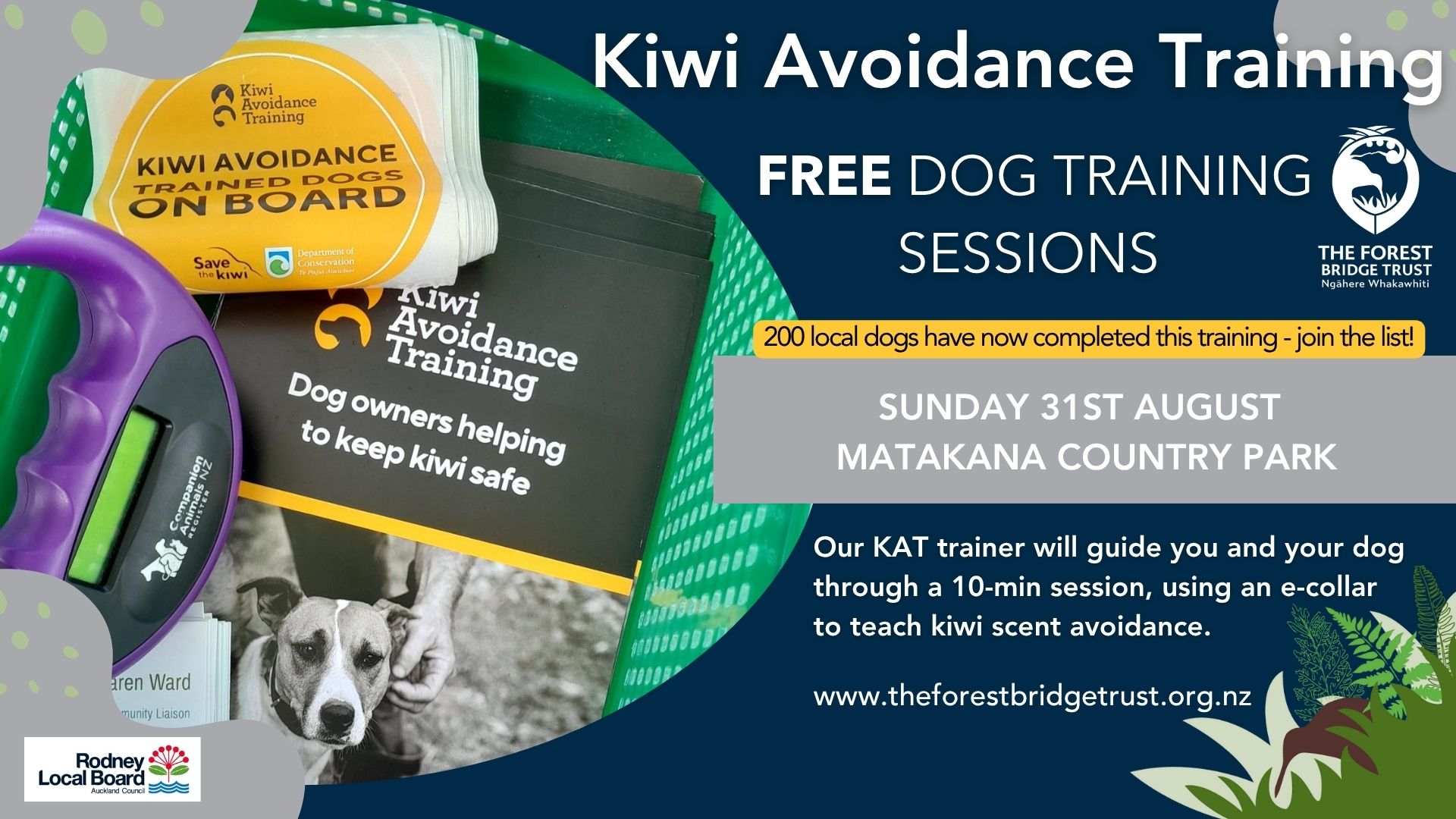 Free Kiwi Avoidance Training for local Dogs at The Matakana Country Park