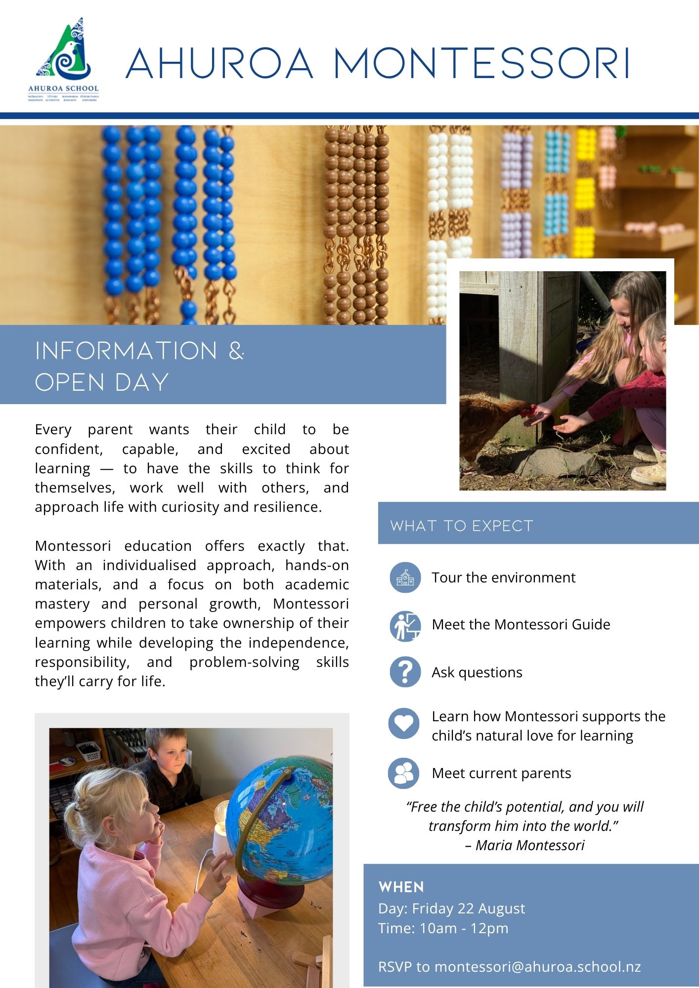 Ahuroa Montessori Information & Open day