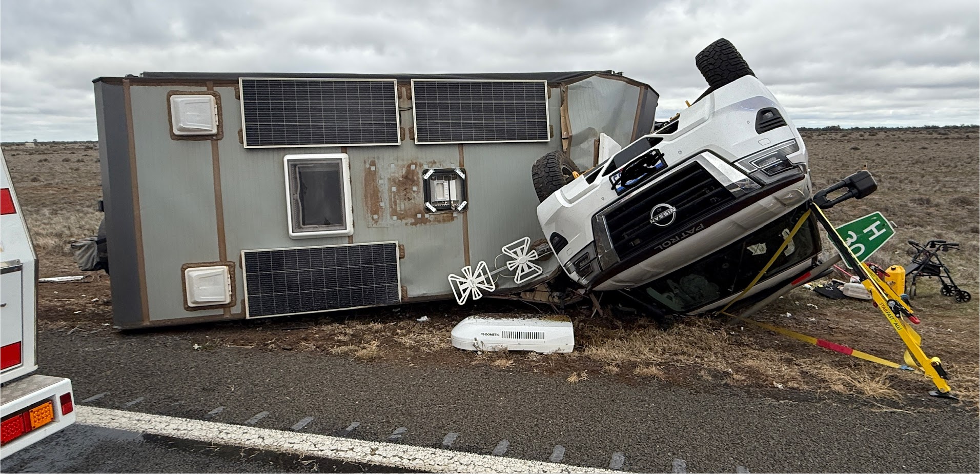 Passenger trapped after caravan rollover on the Sturt Highway