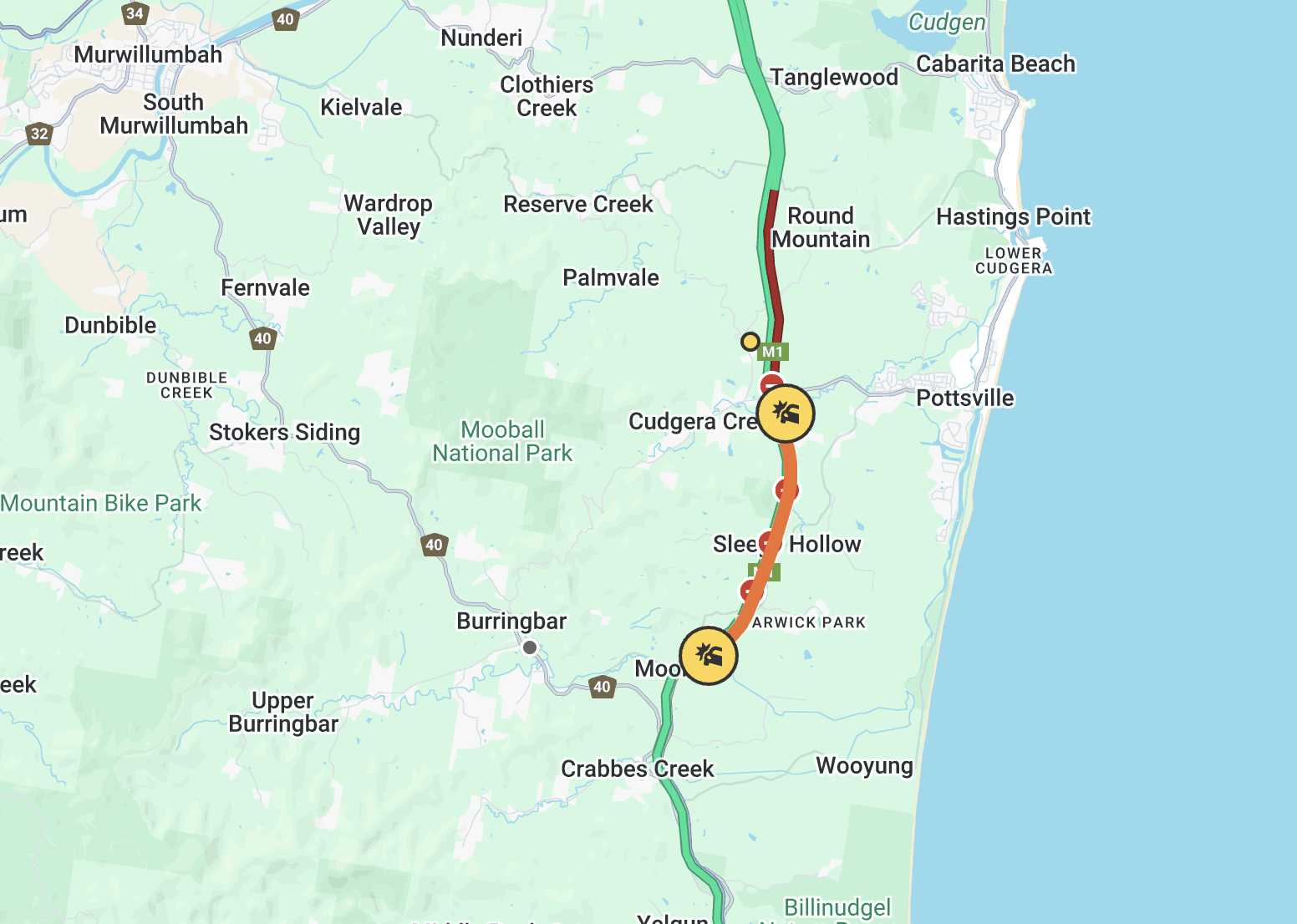 Fatal crash, M1 closed southbound north of Mullumbimby