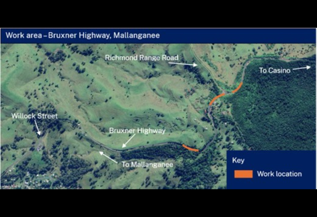 Changed traffic conditions on Bruxner Highway east of Mallanganee 