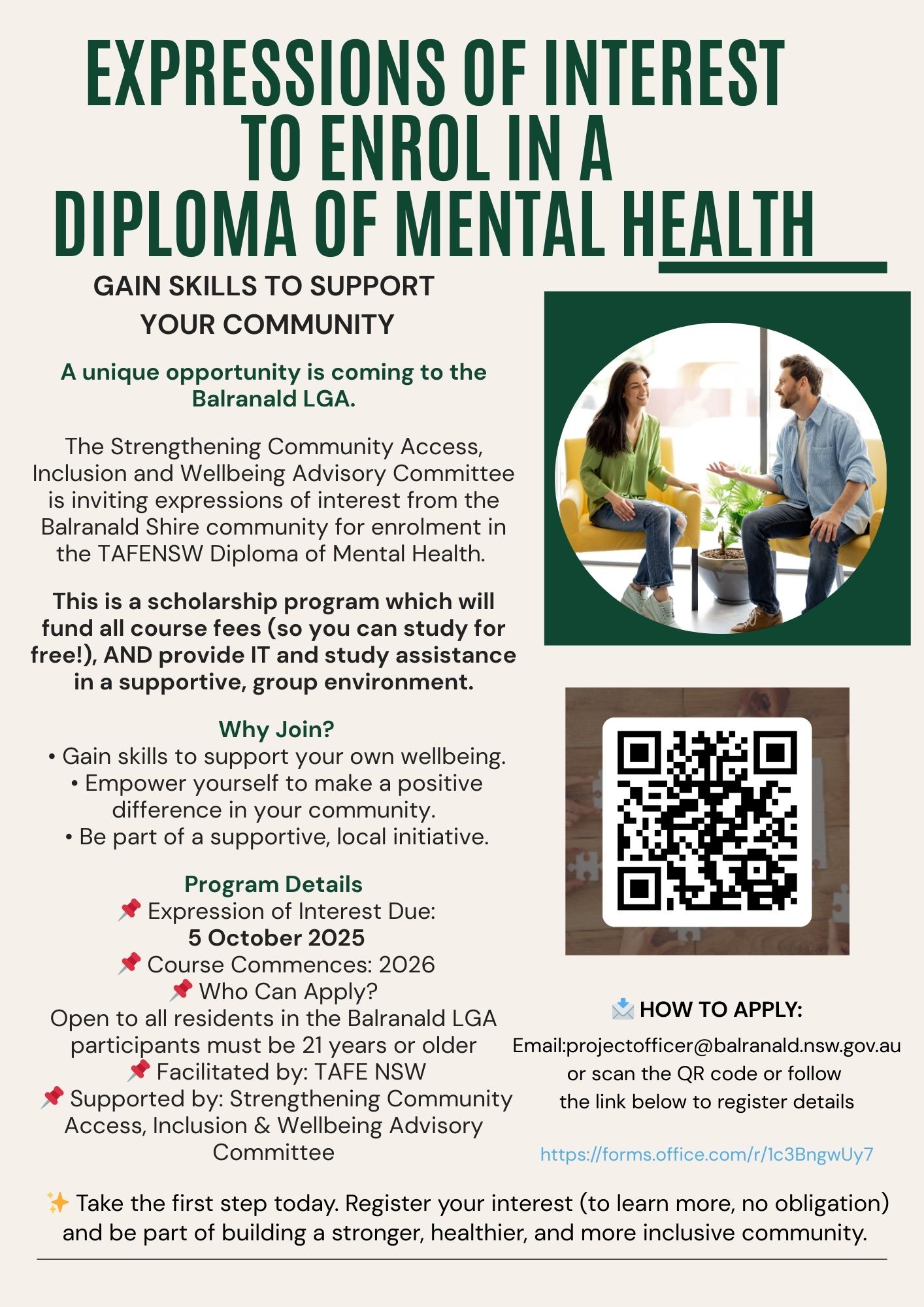  Free mental health diploma scholarship opens doors for Balranald community